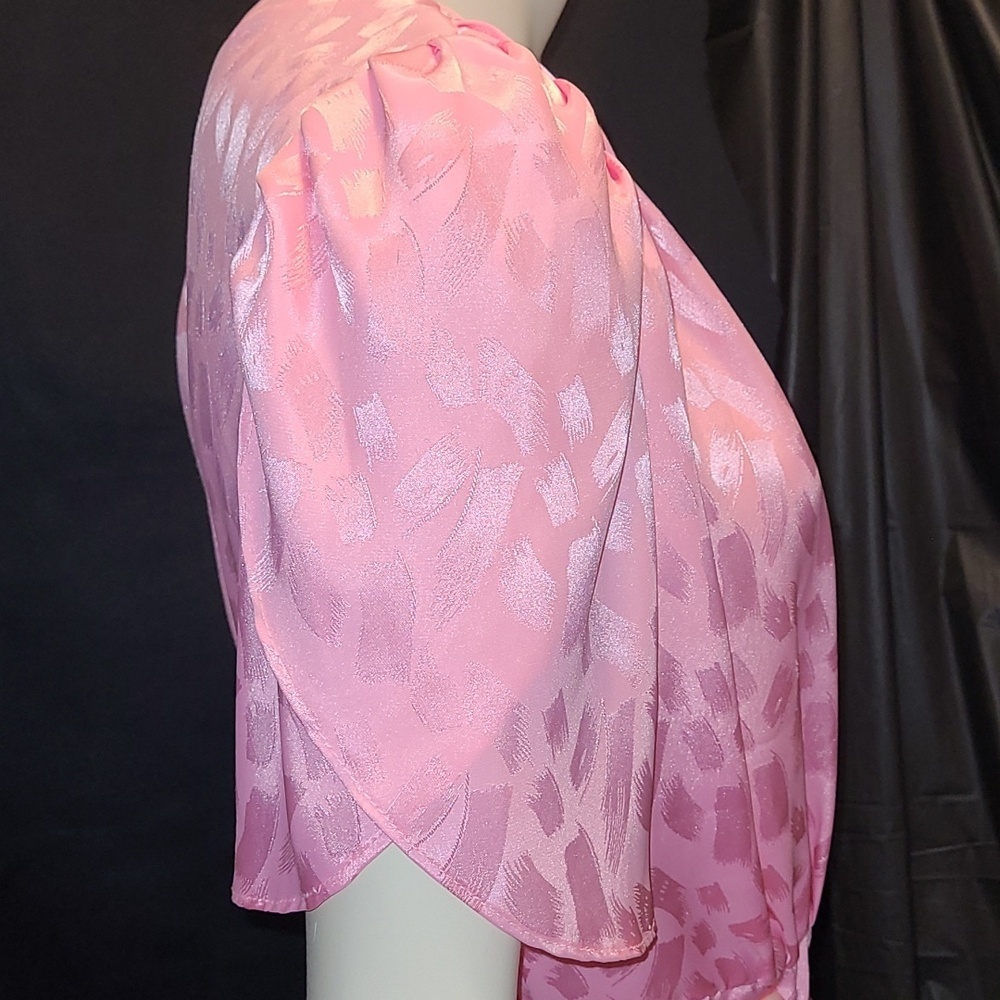 VTG Pink Two-Piece Satin Skirt Set Puffy Sleeve JOLIBEL - Picture 7 of 13